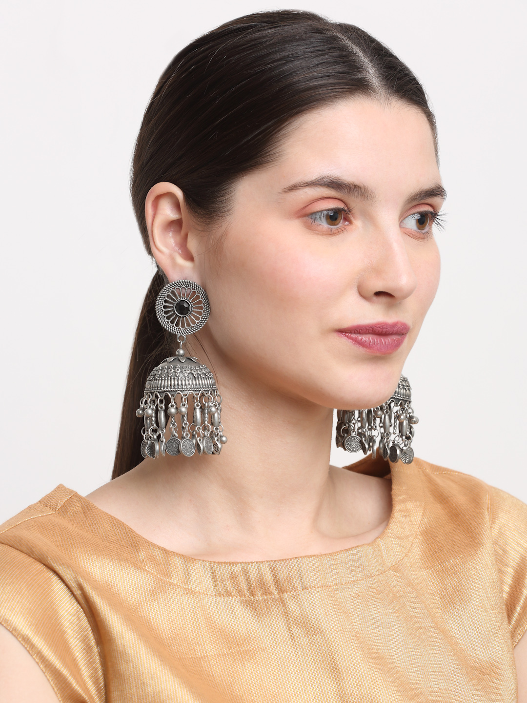 YouBella Jewellery Celebrity Inspired Oxidised Silver Big Size Jhumki Earrings for Girls and Women (Style 5)
