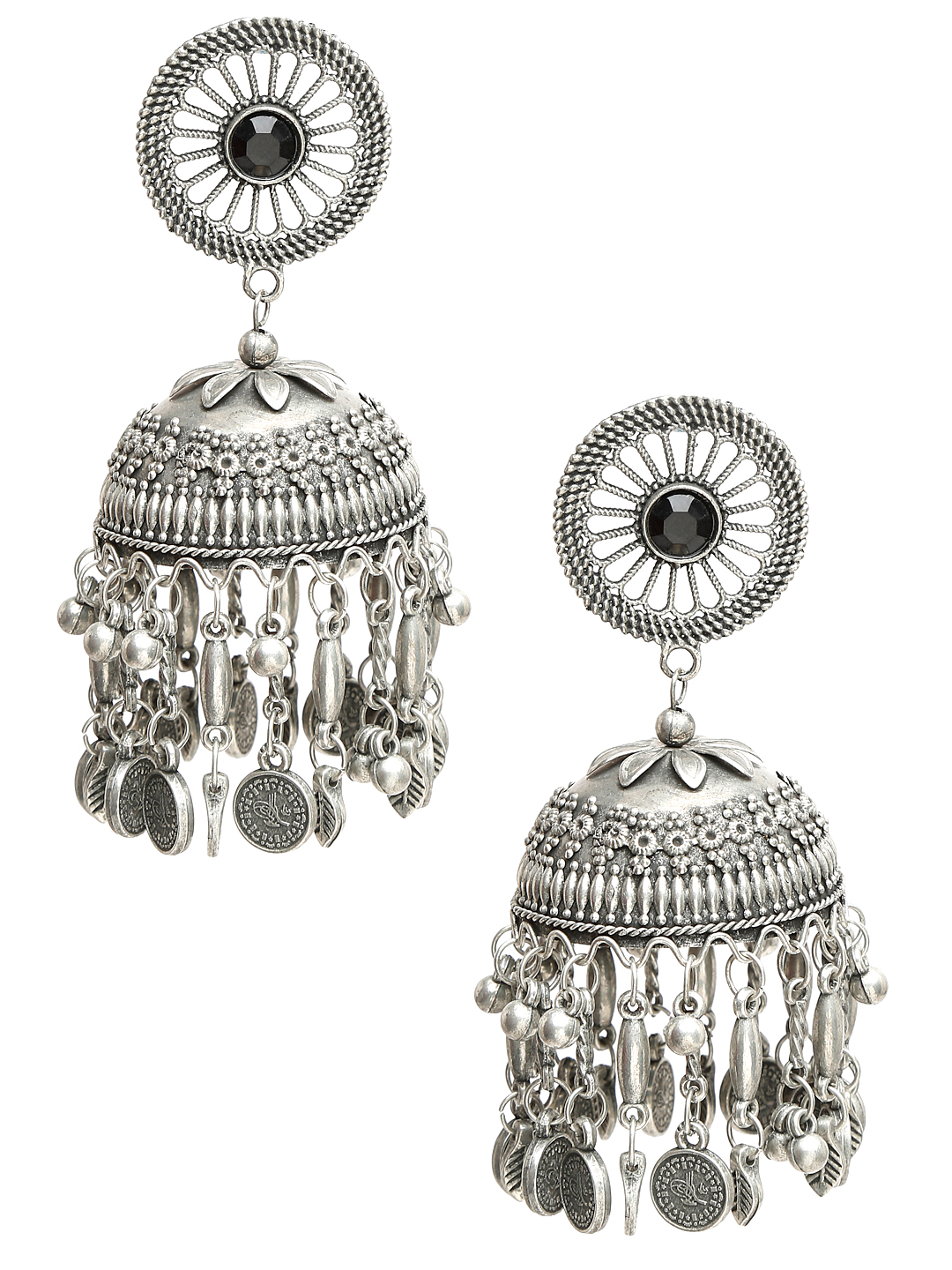 YouBella Jewellery Celebrity Inspired Oxidised Silver Big Size Jhumki Earrings for Girls and Women (Style 5)