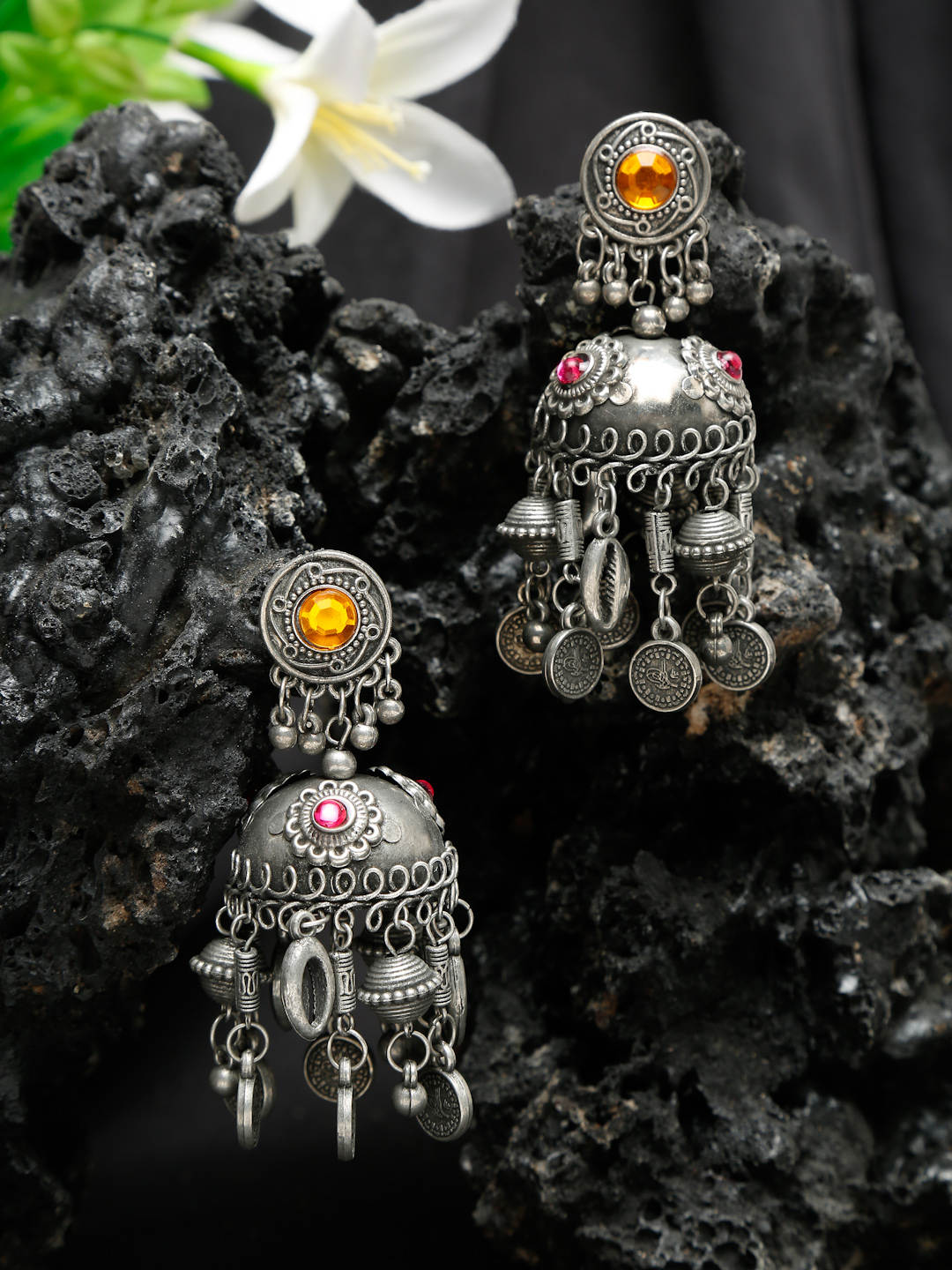 YouBella Jewellery Celebrity Inspired Oxidised Silver Big Size Jhumki Earrings for Girls and Women (Style 1)