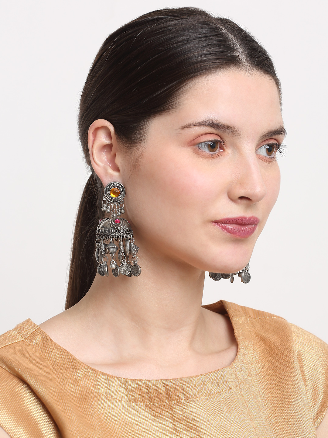 YouBella Jewellery Celebrity Inspired Oxidised Silver Big Size Jhumki Earrings for Girls and Women (Style 1)