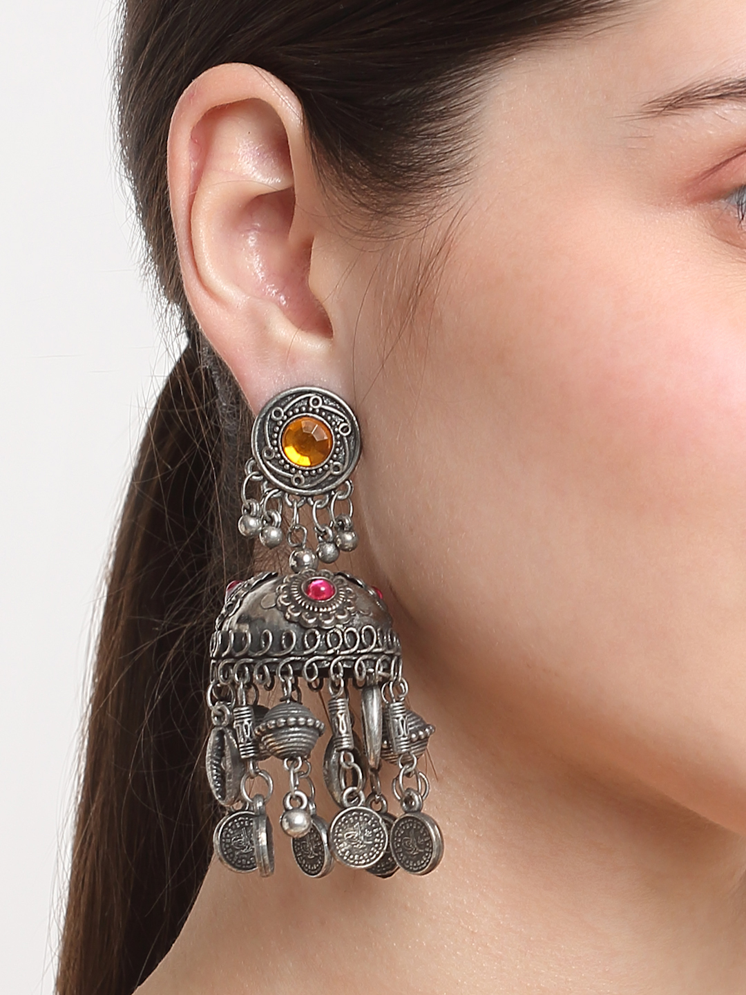 YouBella Jewellery Celebrity Inspired Oxidised Silver Big Size Jhumki Earrings for Girls and Women (Style 1)