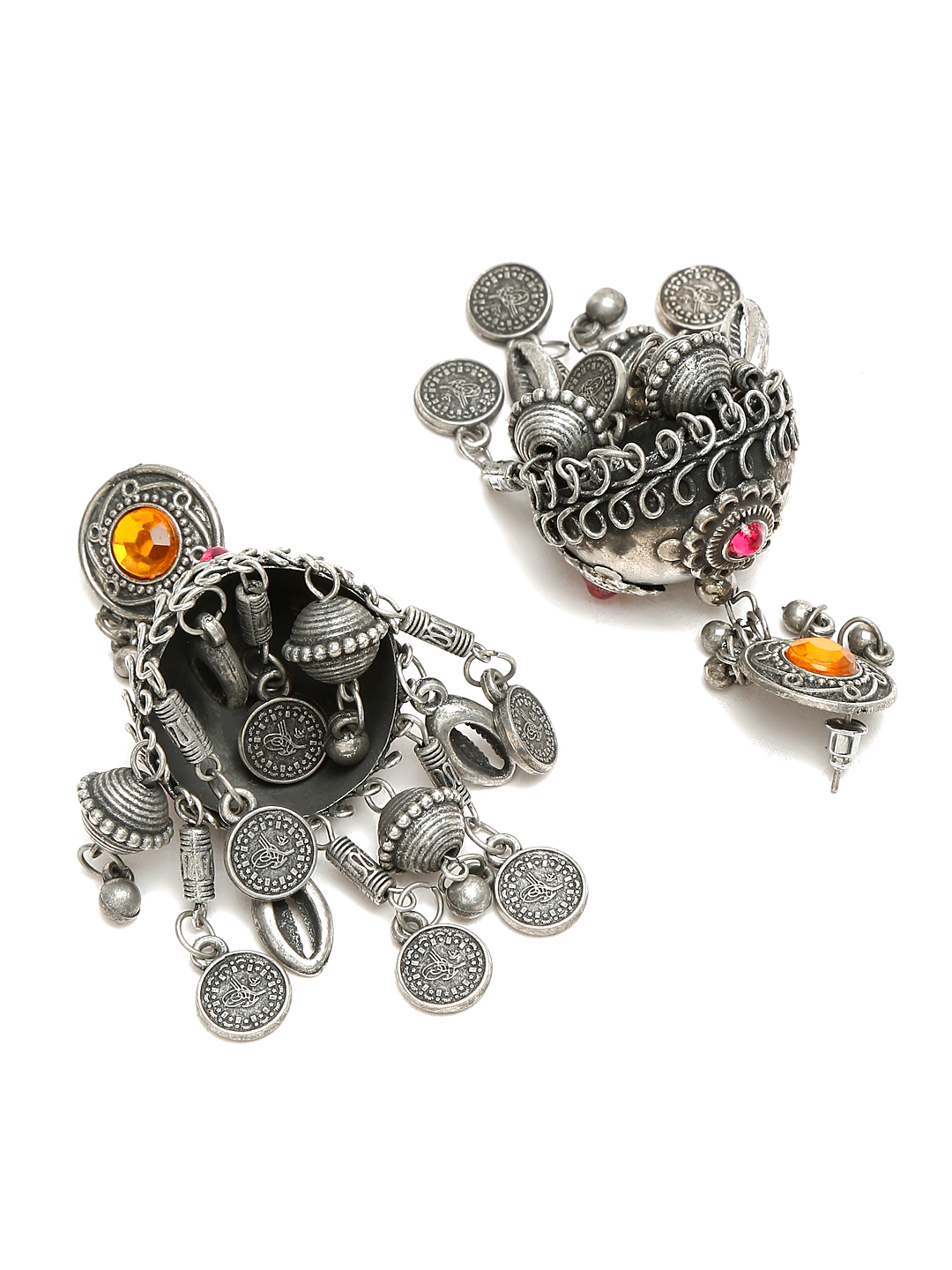 YouBella Jewellery Celebrity Inspired Oxidised Silver Big Size Jhumki Earrings for Girls and Women (Style 1)