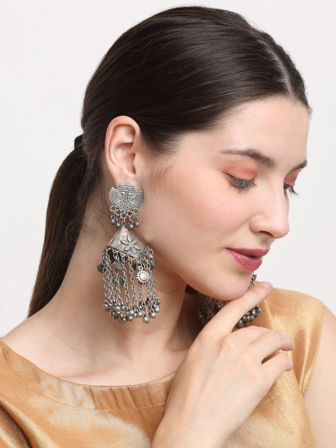 YouBella Jewellery Celebrity Inspired Oxidised Silver Big Size Jhumki Earrings for Girls and Women (Style 2)