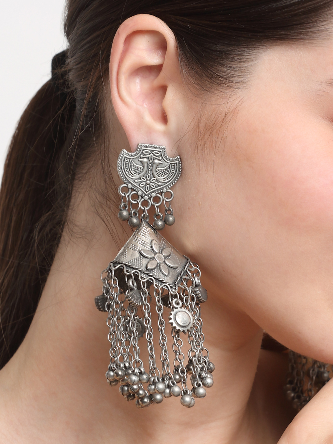 YouBella Jewellery Celebrity Inspired Oxidised Silver Big Size Jhumki Earrings for Girls and Women (Style 2)