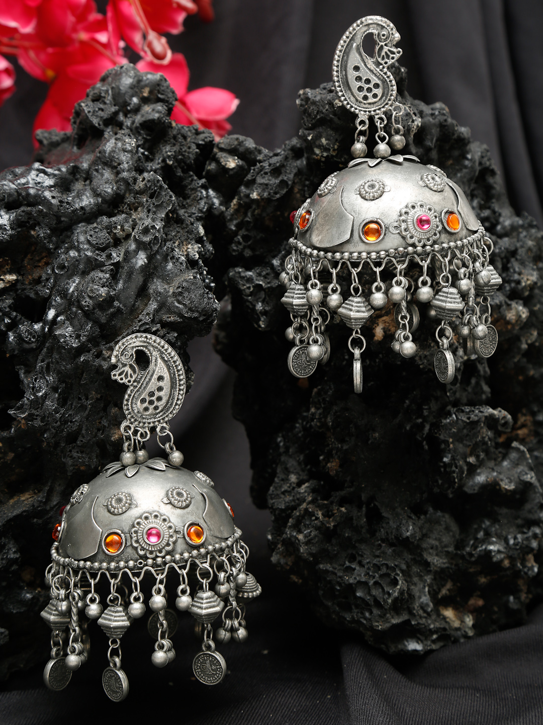 YouBella Jewellery Celebrity Inspired Oxidised Silver Big Size Jhumki Earrings for Girls and Women (Style 3)