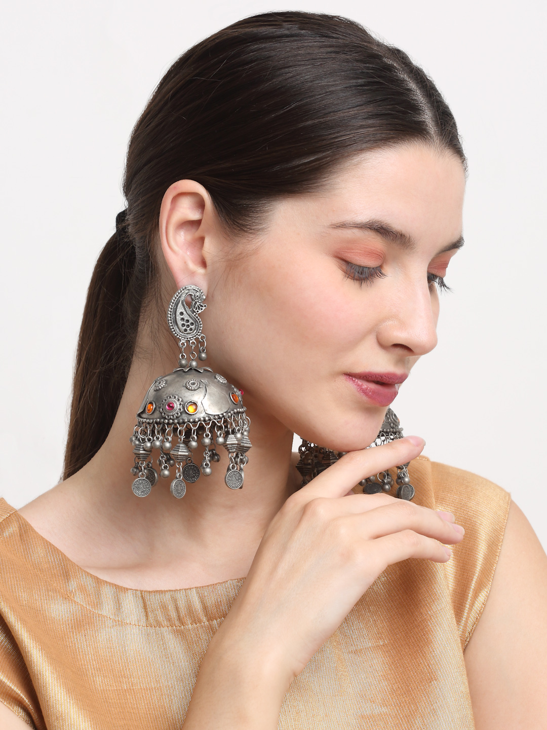 YouBella Jewellery Celebrity Inspired Oxidised Silver Big Size Jhumki Earrings for Girls and Women (Style 3)
