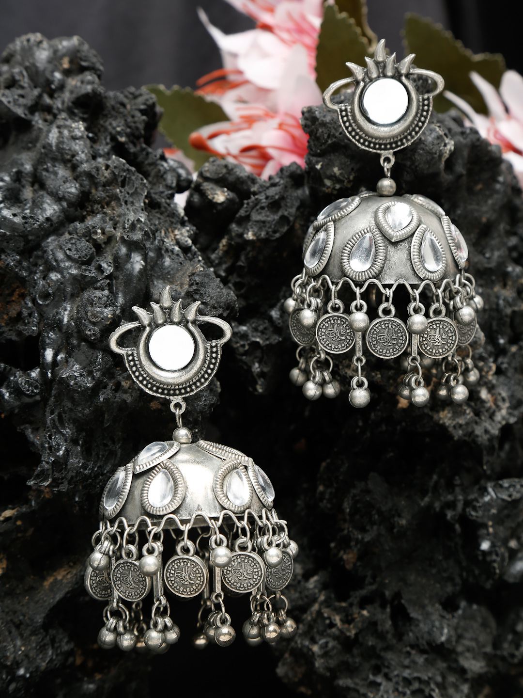 YouBella Jewellery Celebrity Inspired Oxidised Silver Big Size Jhumki Earrings for Girls and Women (Style 4)