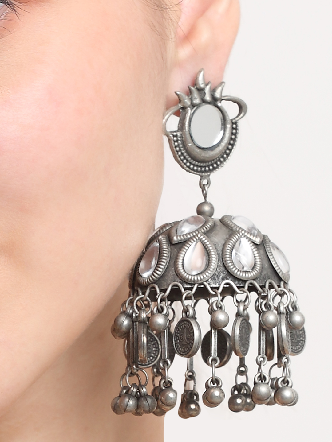 YouBella Jewellery Celebrity Inspired Oxidised Silver Big Size Jhumki Earrings for Girls and Women (Style 4)