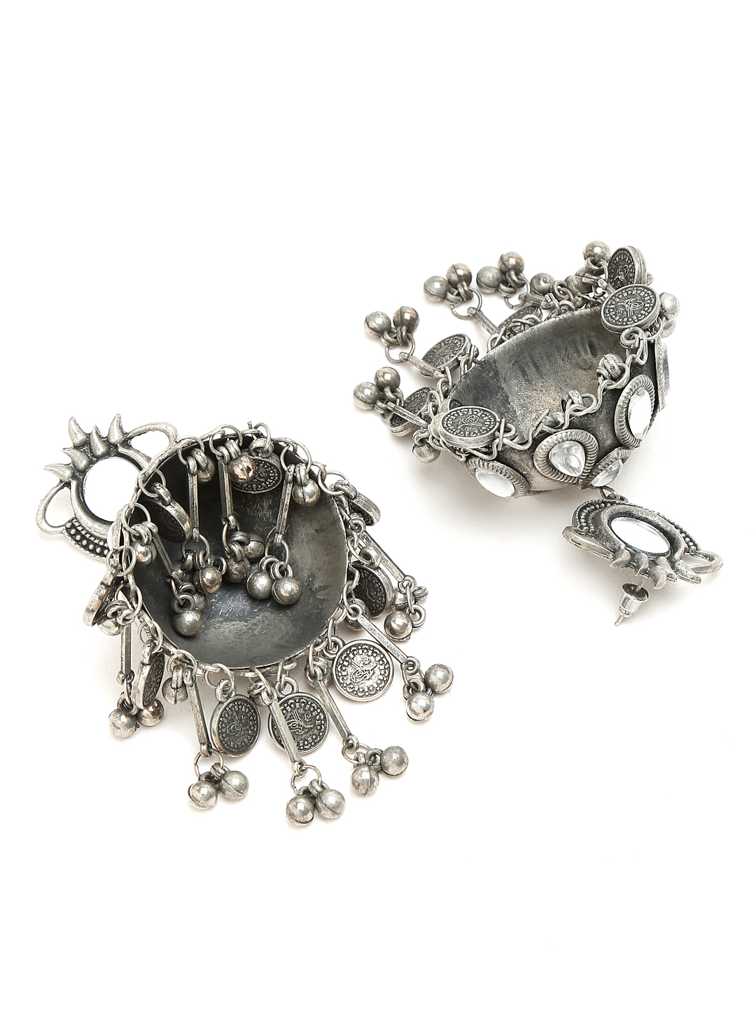 YouBella Jewellery Celebrity Inspired Oxidised Silver Big Size Jhumki Earrings for Girls and Women (Style 4)