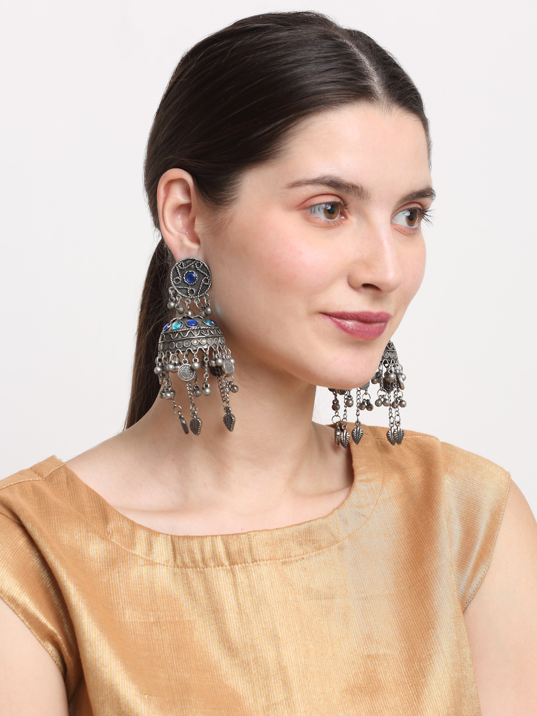 YouBella Jewellery Celebrity Inspired Oxidised Silver Big Size Jhumki Earrings for Girls and Women (Style 2)