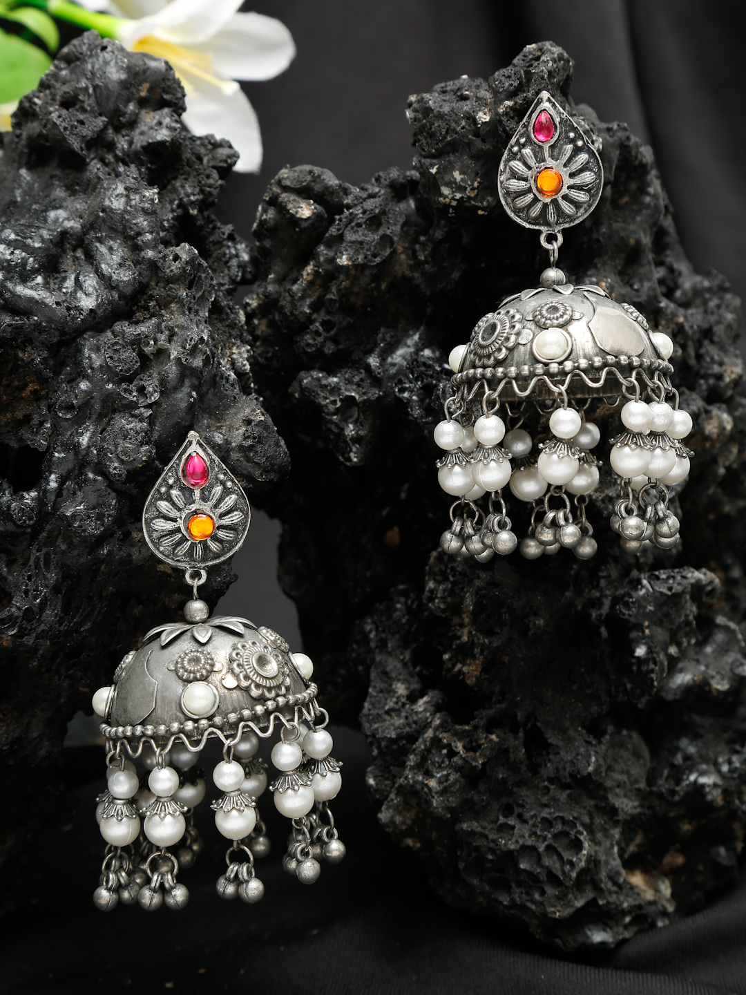 YouBella Jewellery Celebrity Inspired Oxidised Silver Big Size Jhumki Earrings for Girls and Women (Style 3)