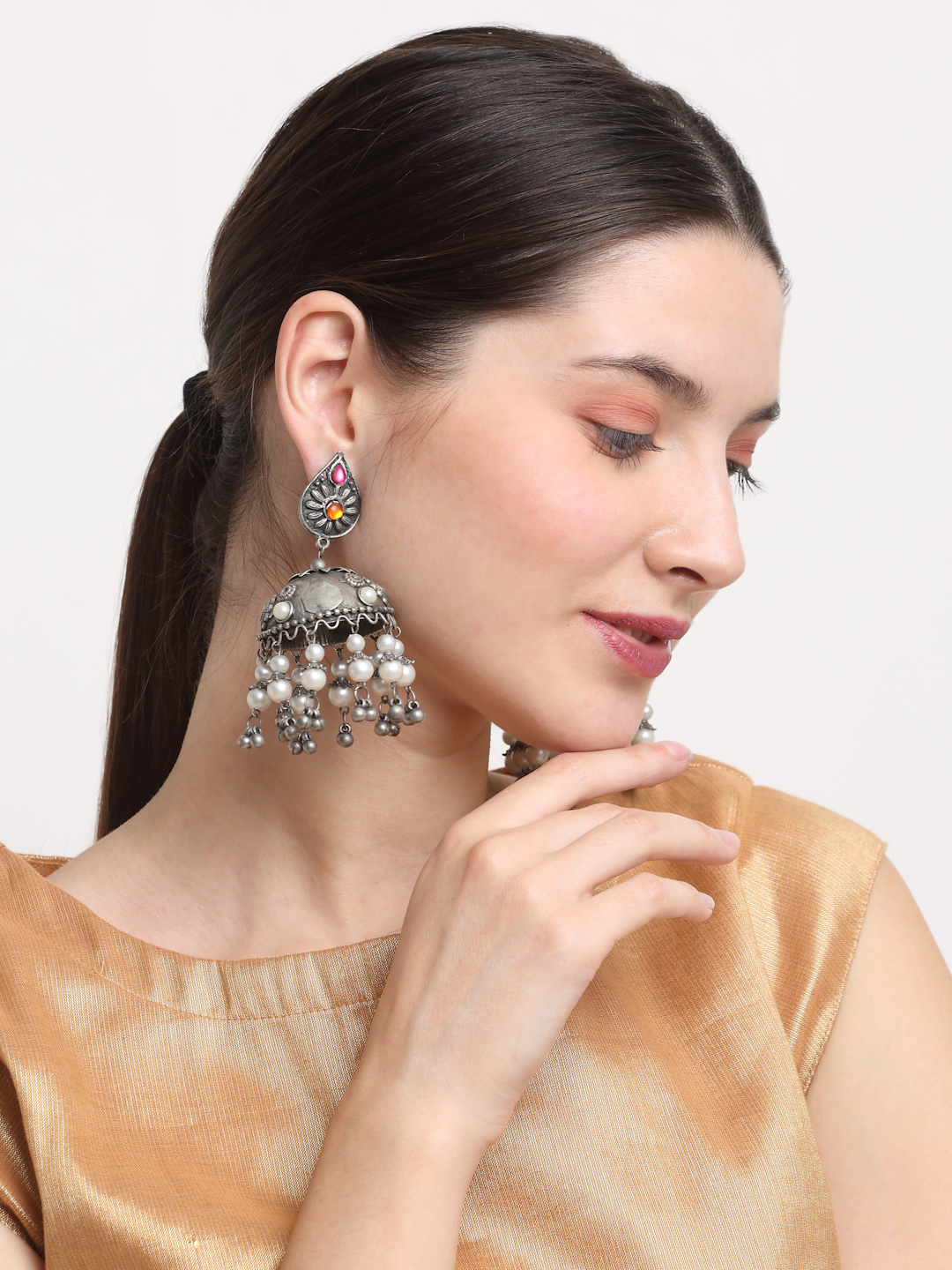 YouBella Jewellery Celebrity Inspired Oxidised Silver Big Size Jhumki Earrings for Girls and Women (Style 3)