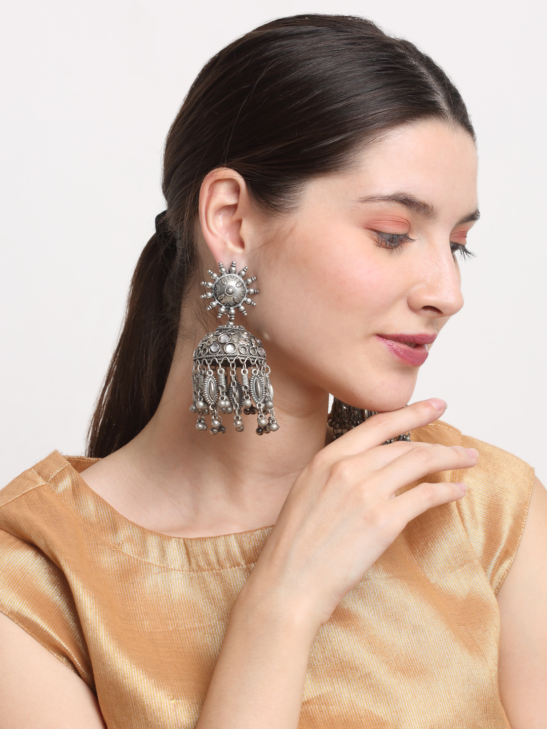 YouBella Jewellery Celebrity Inspired Oxidised Silver Big Size Jhumki Earrings for Girls and Women (Style 4)
