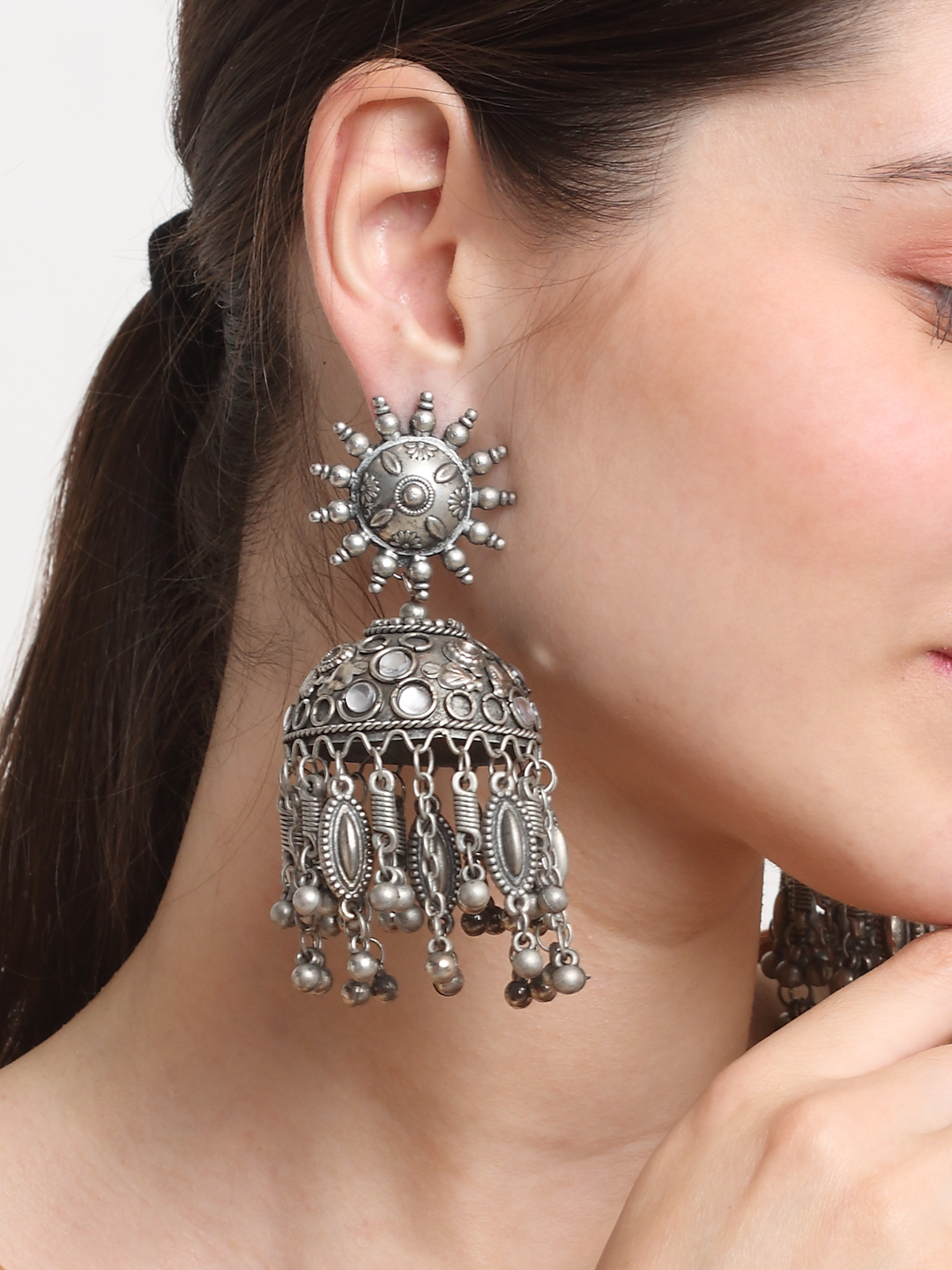 YouBella Jewellery Celebrity Inspired Oxidised Silver Big Size Jhumki Earrings for Girls and Women (Style 4)