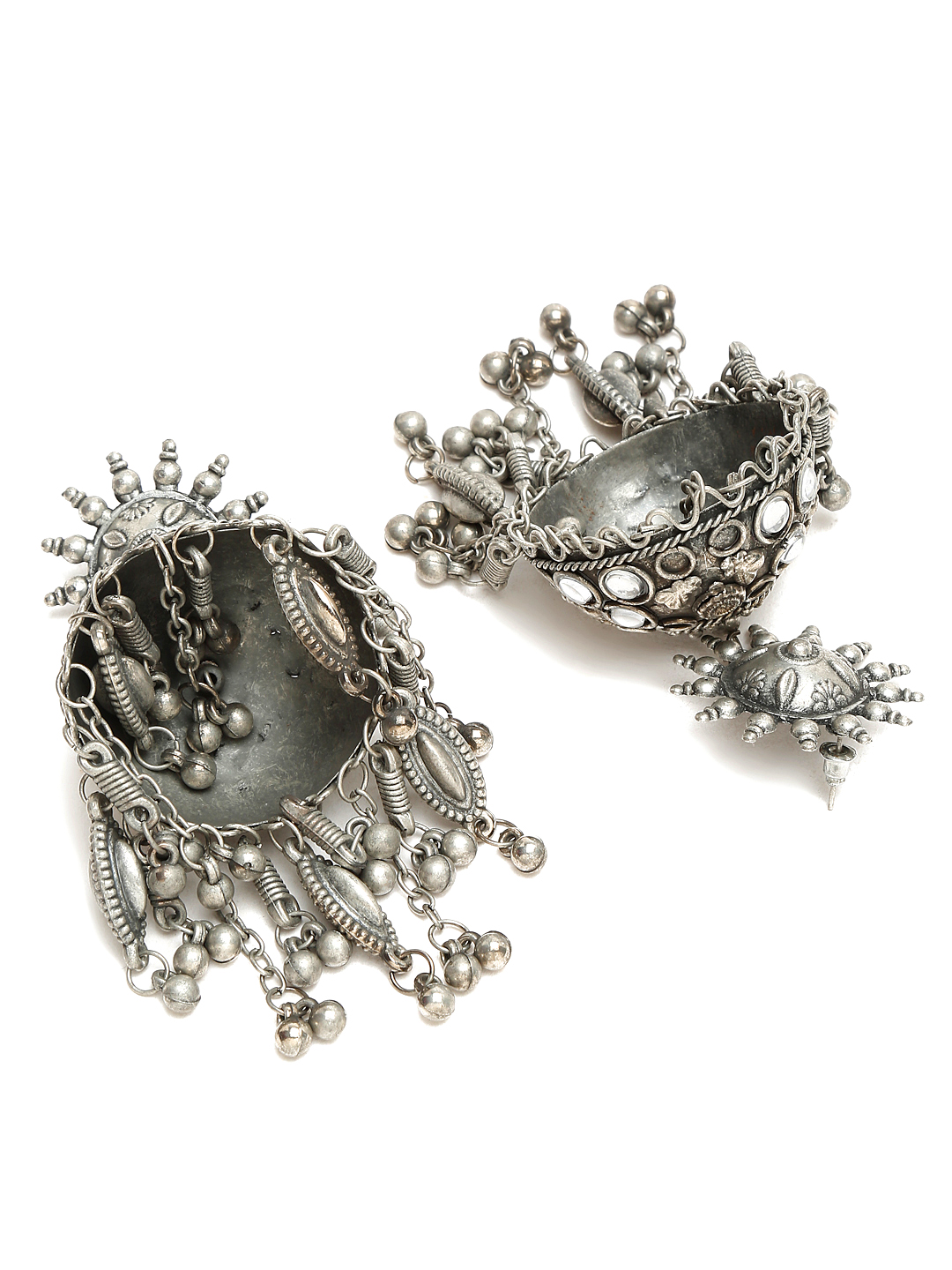 YouBella Jewellery Celebrity Inspired Oxidised Silver Big Size Jhumki Earrings for Girls and Women (Style 4)
