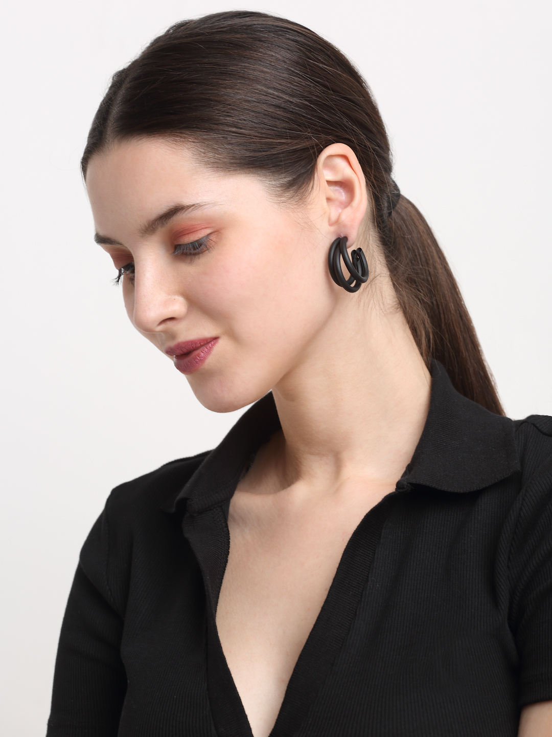 YouBella Jewellery Celebrity Inspired Black Huggie Earrings for Girls and Women (Black)