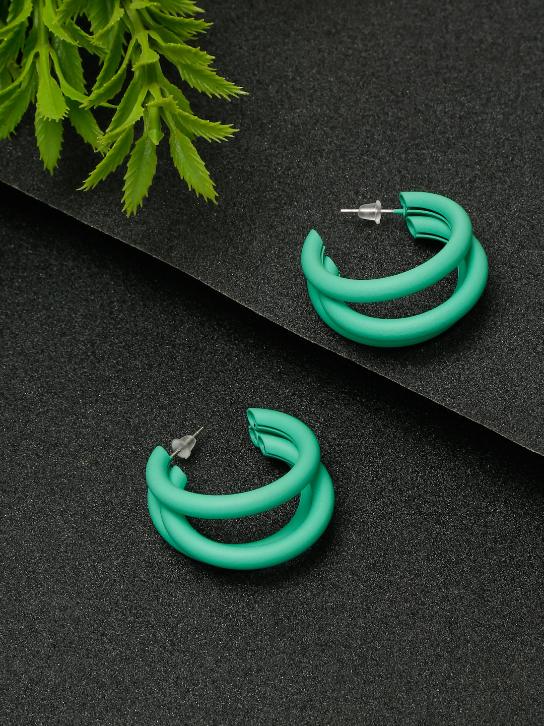YouBella Jewellery Celebrity Inspired Black Huggie Earrings for Girls and Women (Green)