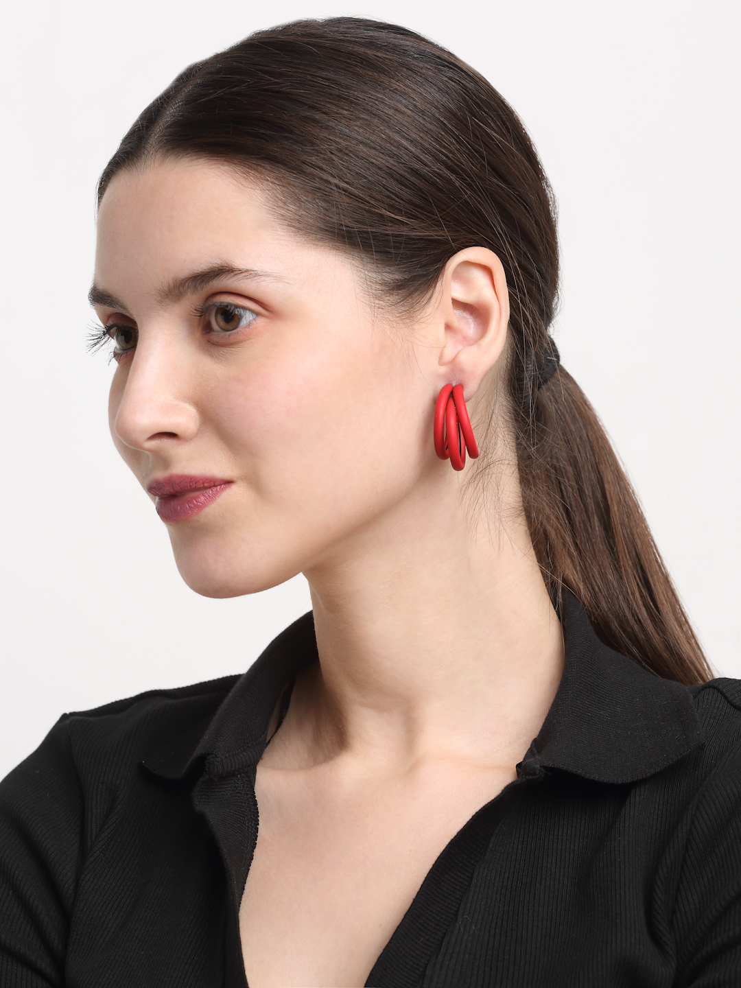YouBella Jewellery Celebrity Inspired Black Huggie Earrings for Girls and Women (Red)