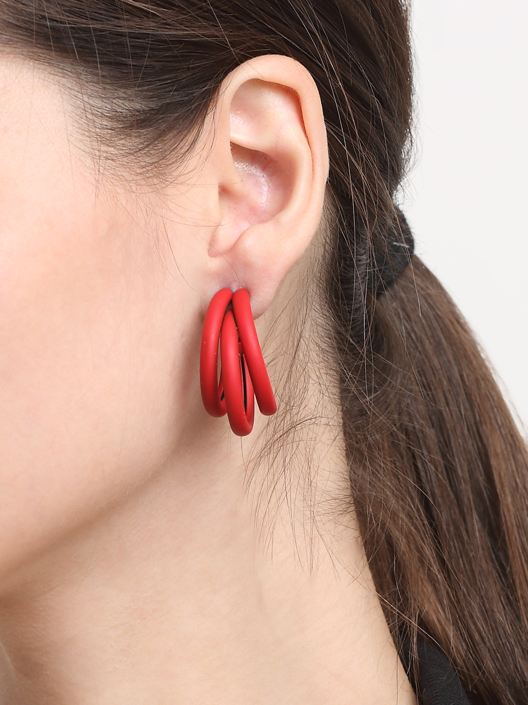 YouBella Jewellery Celebrity Inspired Black Huggie Earrings for Girls and Women (Red)