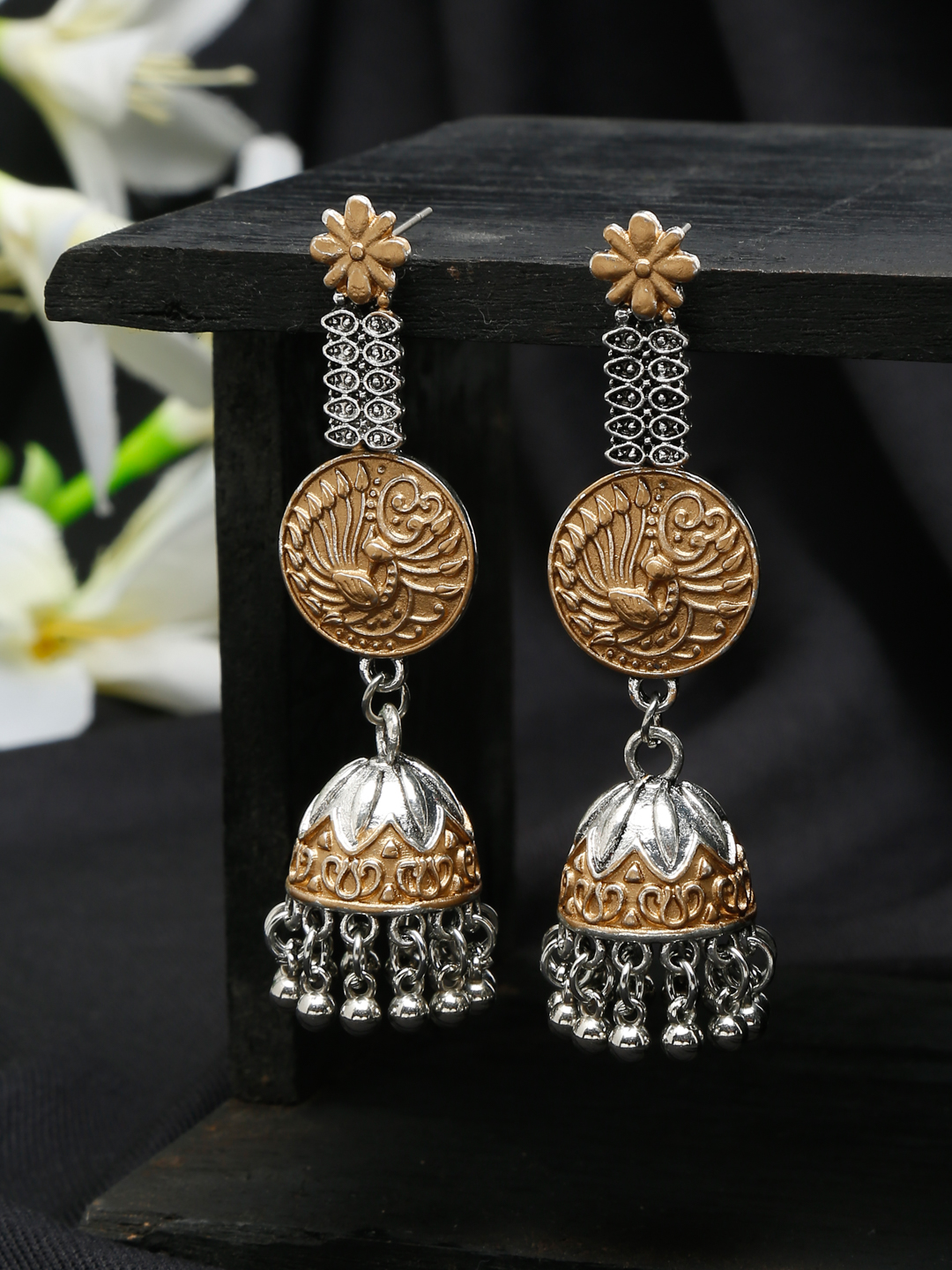 YouBella Jewellery Oxidised Silver Jhumka/Jhumki Earrings for Girls and Women (Silver) (Style 3)