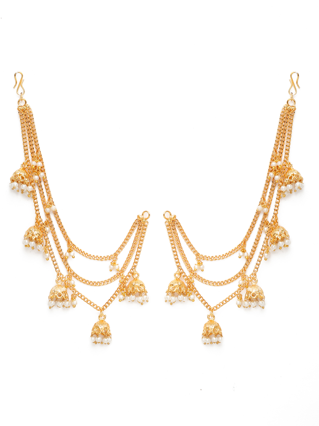 YouBella Jewellery Gold Plated Pearl Studded Earrings Chain for Girls and Women (YBEAR_33355) (Gold)