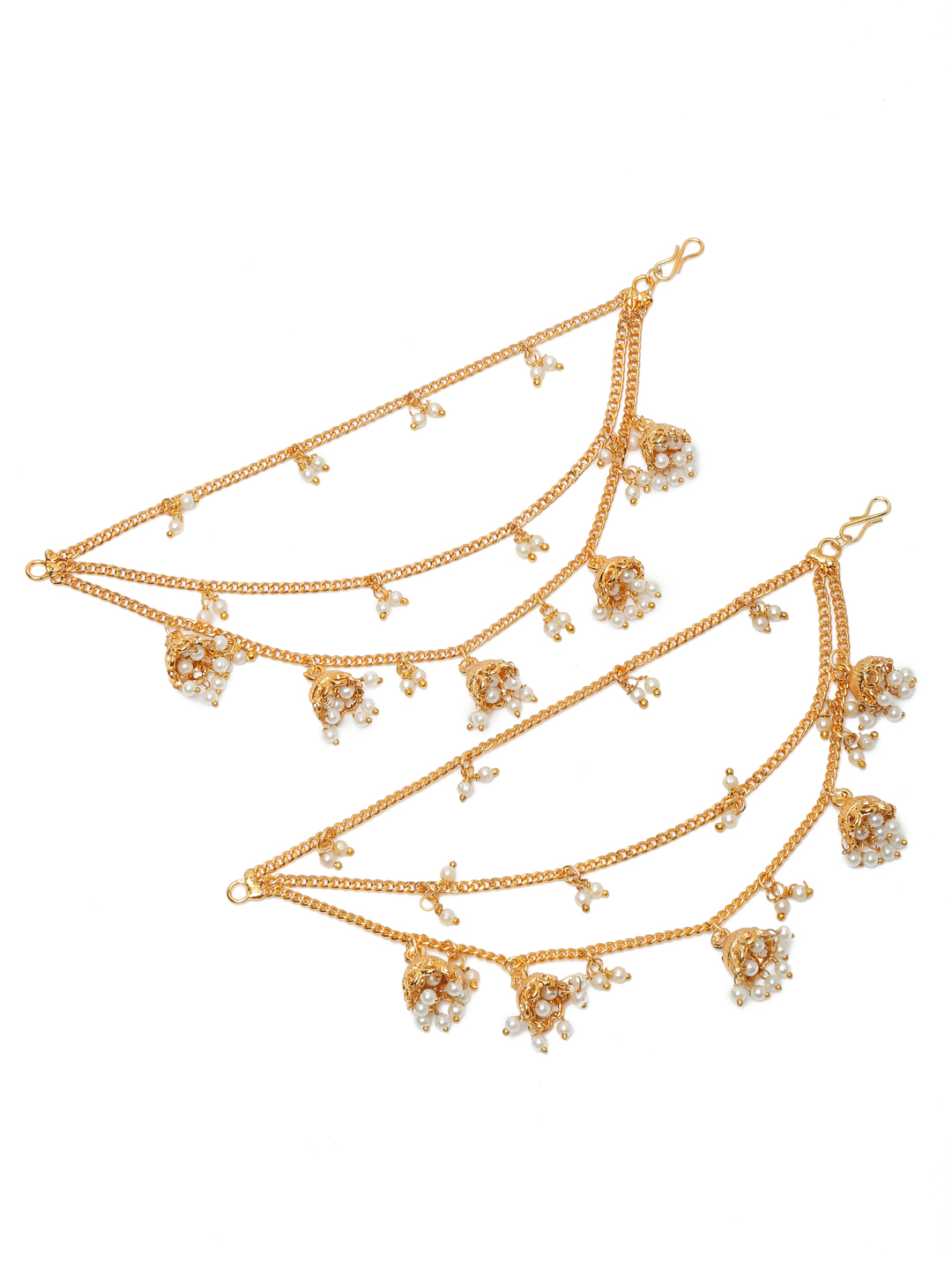 YouBella Jewellery Gold Plated Pearl Studded Earrings Chain for Girls and Women (YBEAR_33355) (Gold)