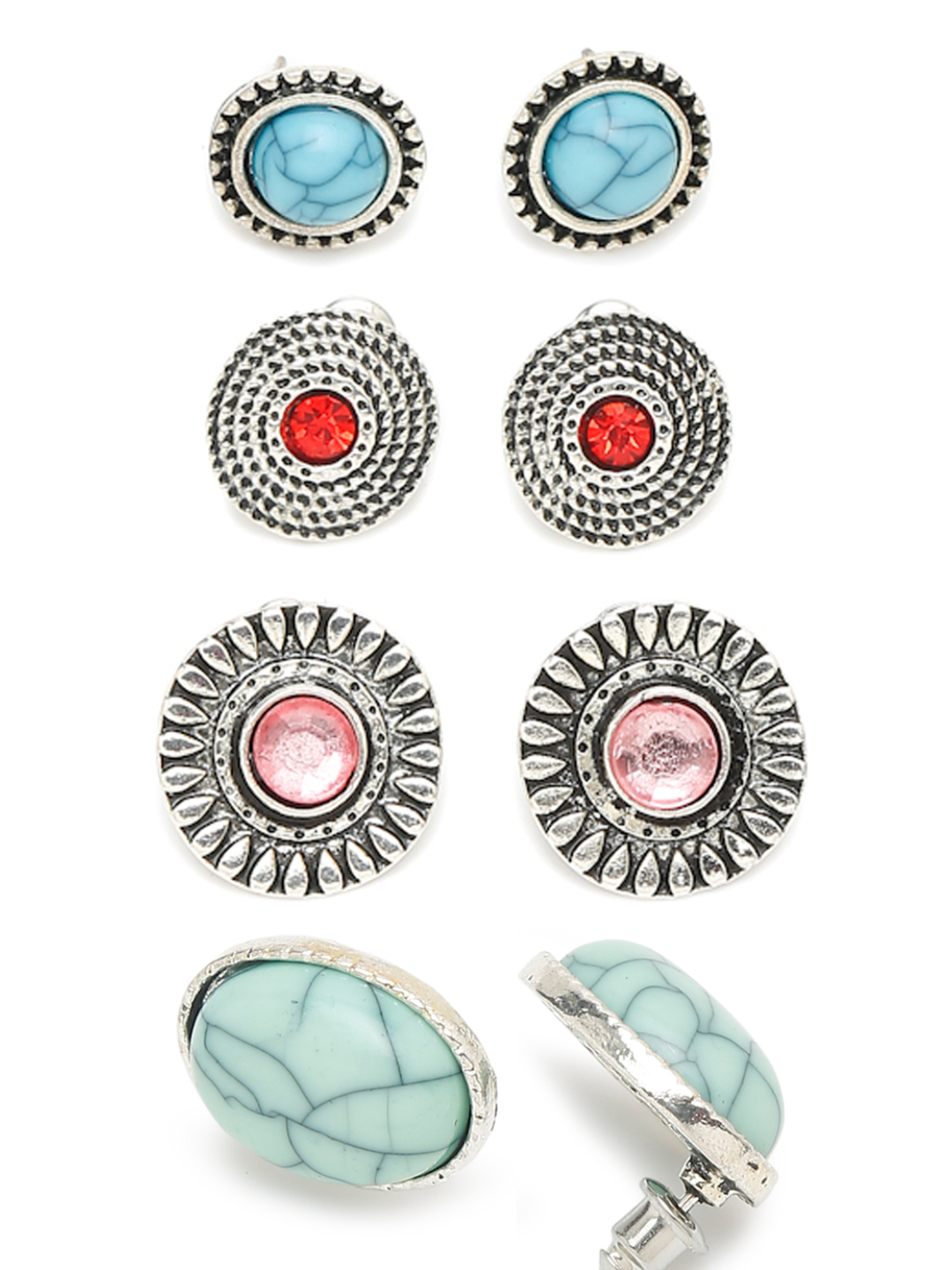 YouBella Jewellery Oxidised Tribal Afghani Stud Tops Earrings Combo for Girls and Women (Multi) (YBEAR_33356)