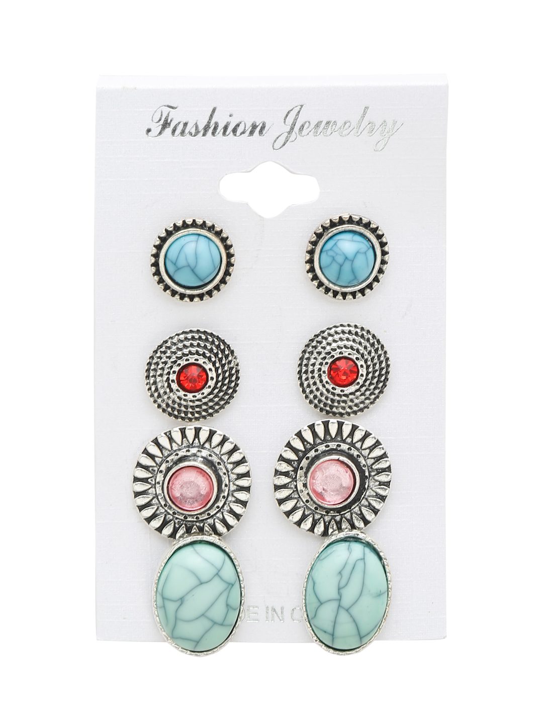 YouBella Jewellery Oxidised Tribal Afghani Stud Tops Earrings Combo for Girls and Women (Multi) (YBEAR_33356)