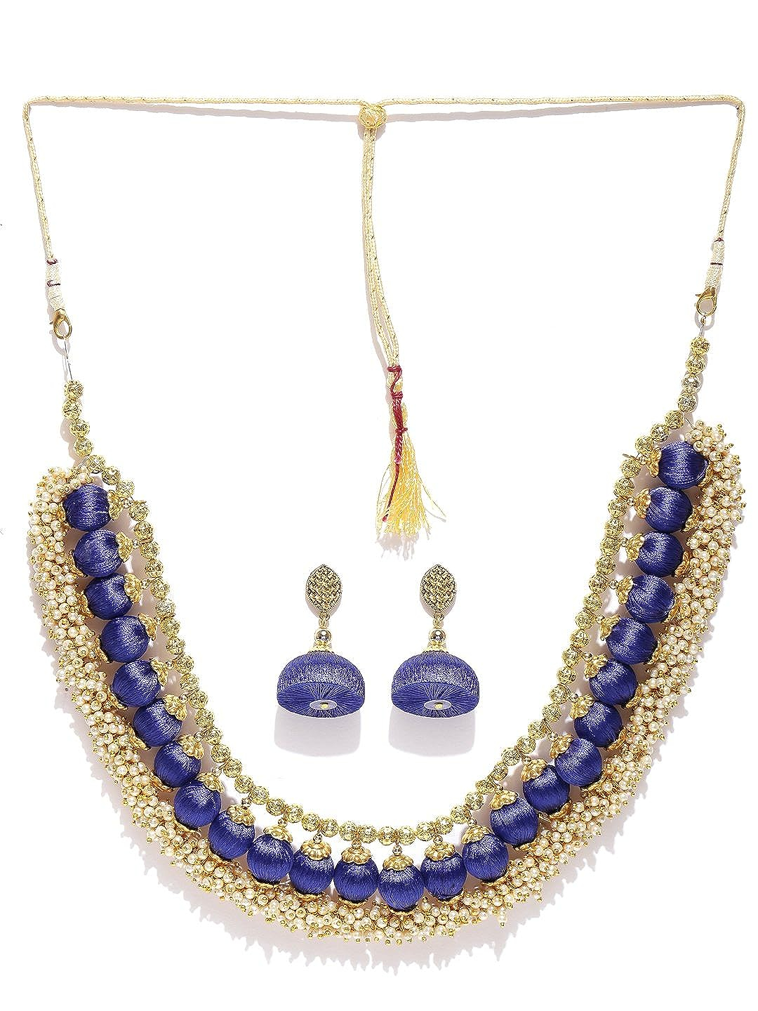 YouBella Stylish Fancy Jewellery Gold Plated Jewellery Set for Women (Blue) (YBEAR_MYN_46162)