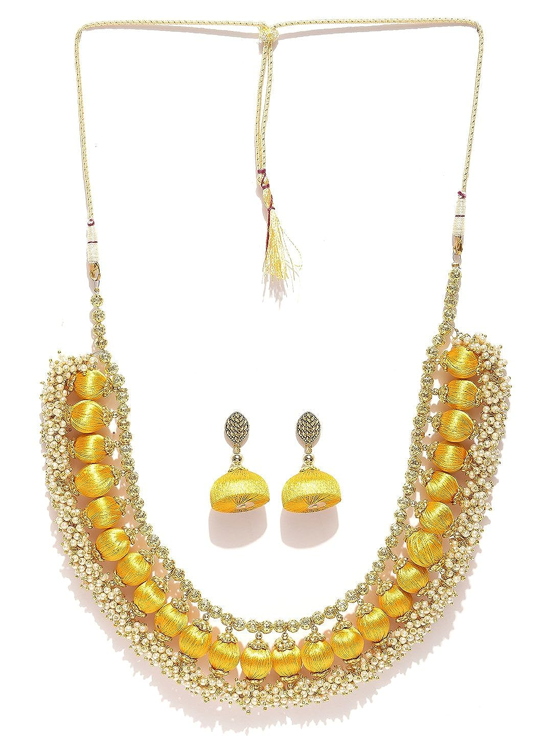 YouBella Stylish Fancy Jewellery Gold Plated Jewellery Set for Women (Yellow) (YBEAR_MYN_46163)