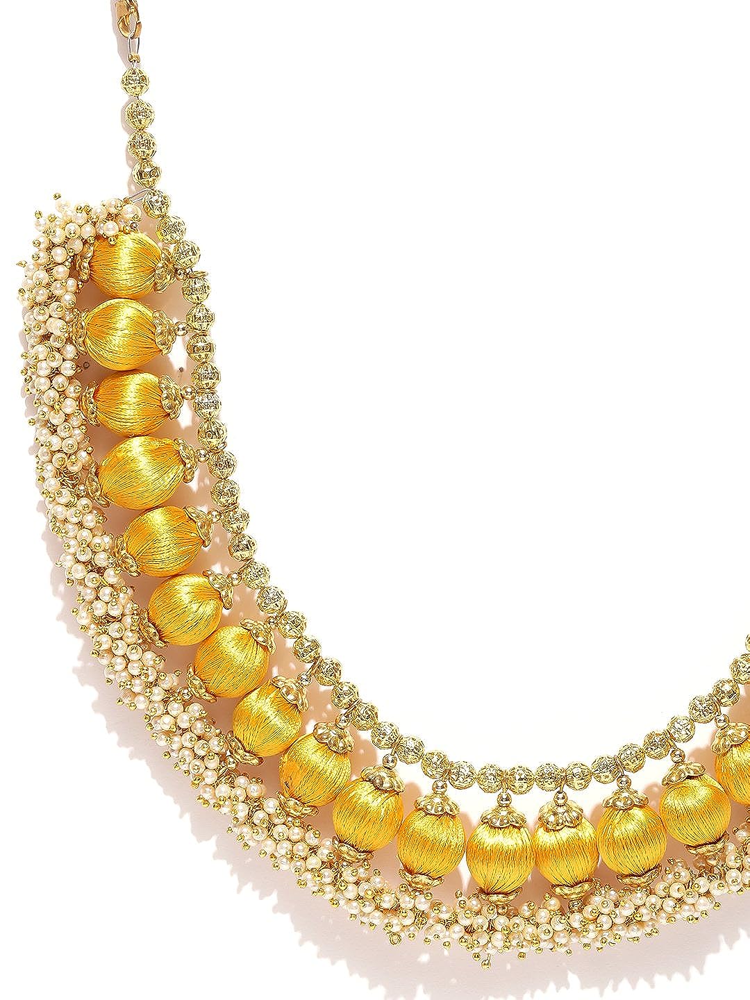 YouBella Stylish Fancy Jewellery Gold Plated Jewellery Set for Women (Yellow) (YBEAR_MYN_46163)