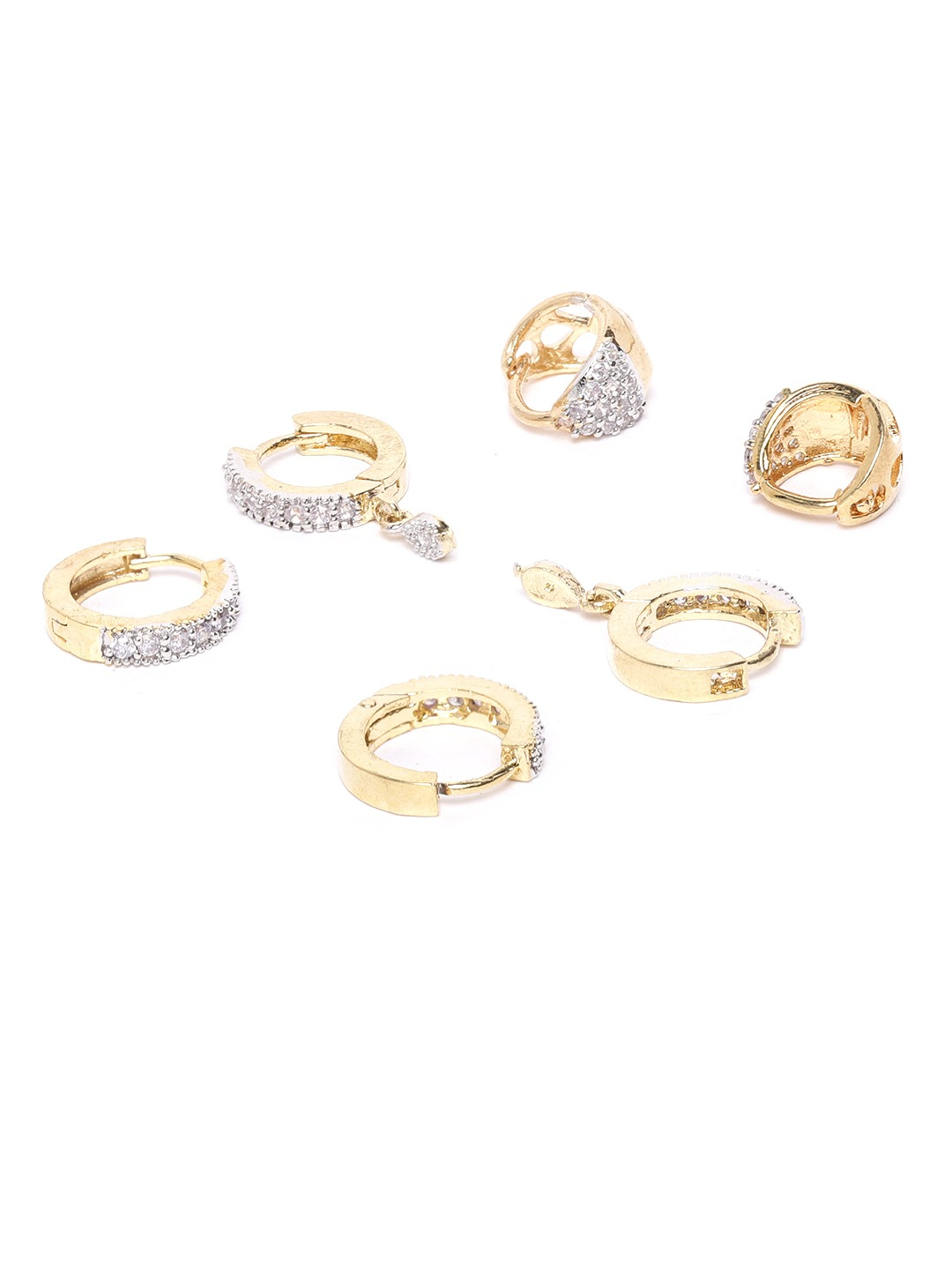 YouBella Women Set of 3 Gold-Plated Stone-Studded Hoop Earrings
