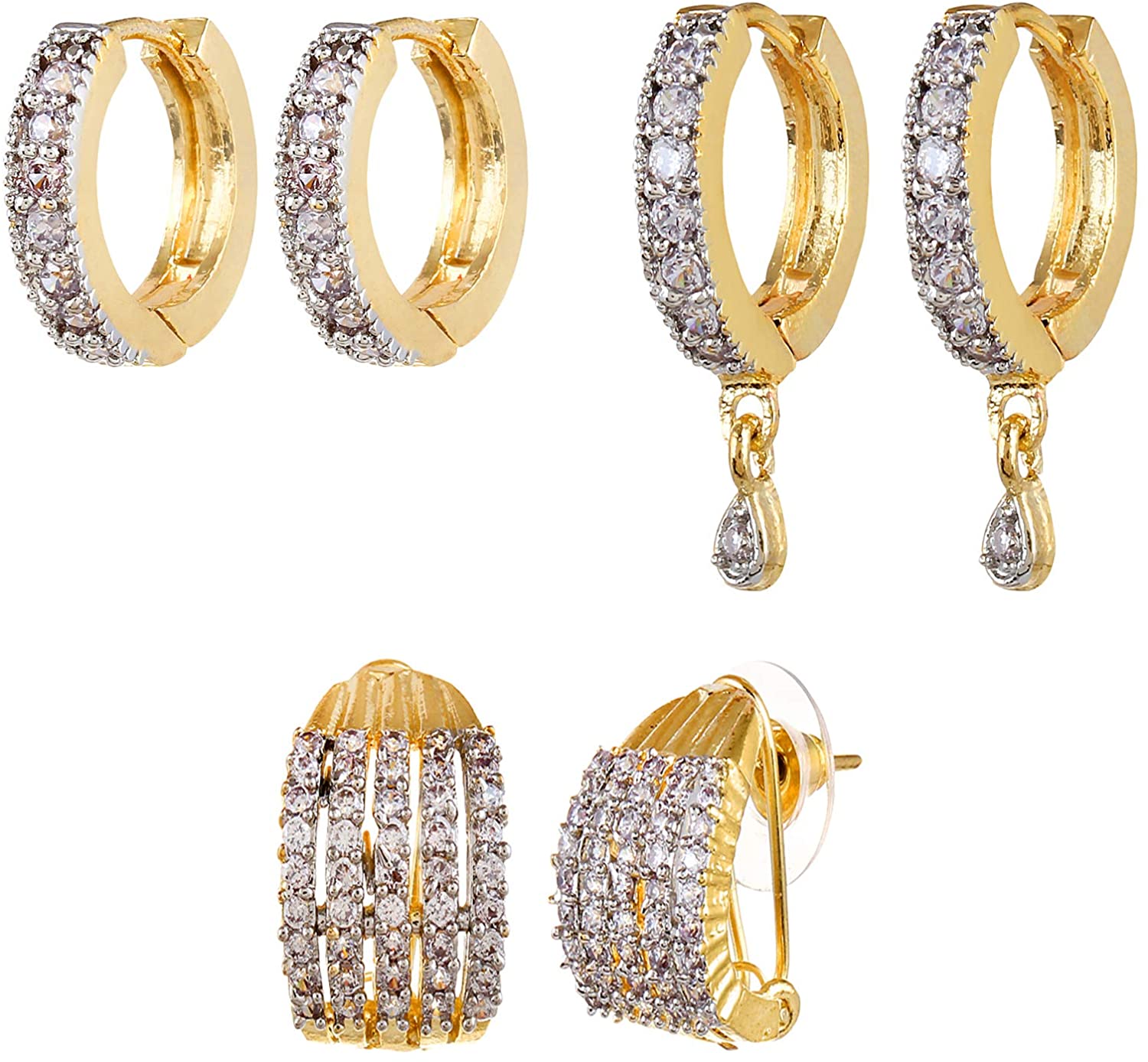 YouBella Stylish Party Wear Jewellery Gold Plated and American Diamond Studs Earrings for Women (Golden)(YBECB_08_FON)
