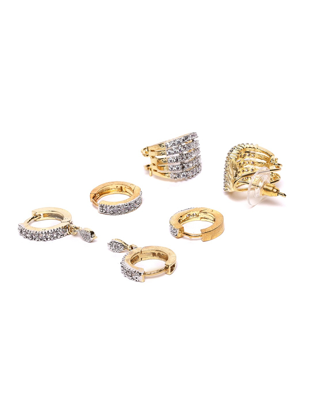 YouBella Set of 3 Gold-Plated Stone-Studded Circular Hoop Earrings