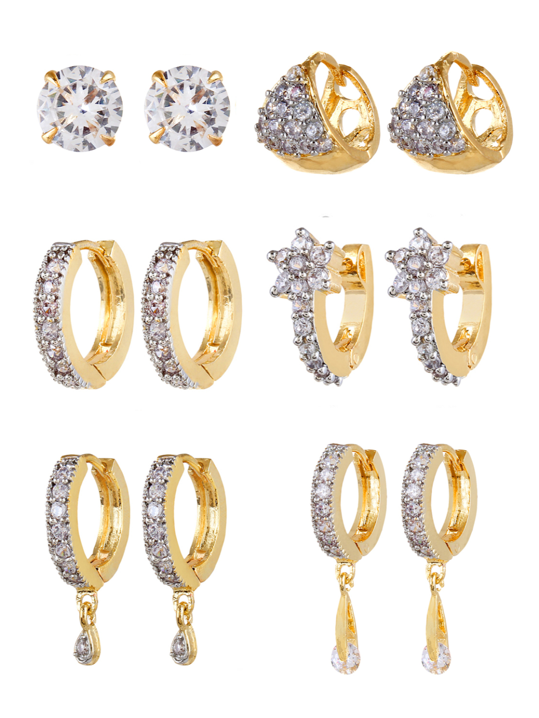 YouBella Jewellery Combo of 6 American Diamond Earrings for Girls and Women