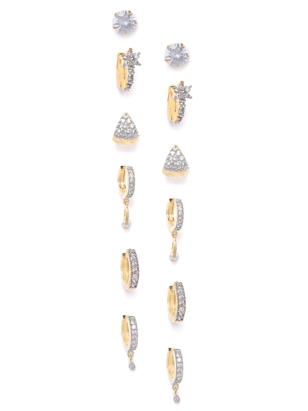 YouBella Set Of 6 Gold-Plated Stone-Studded Contemporary Earrings