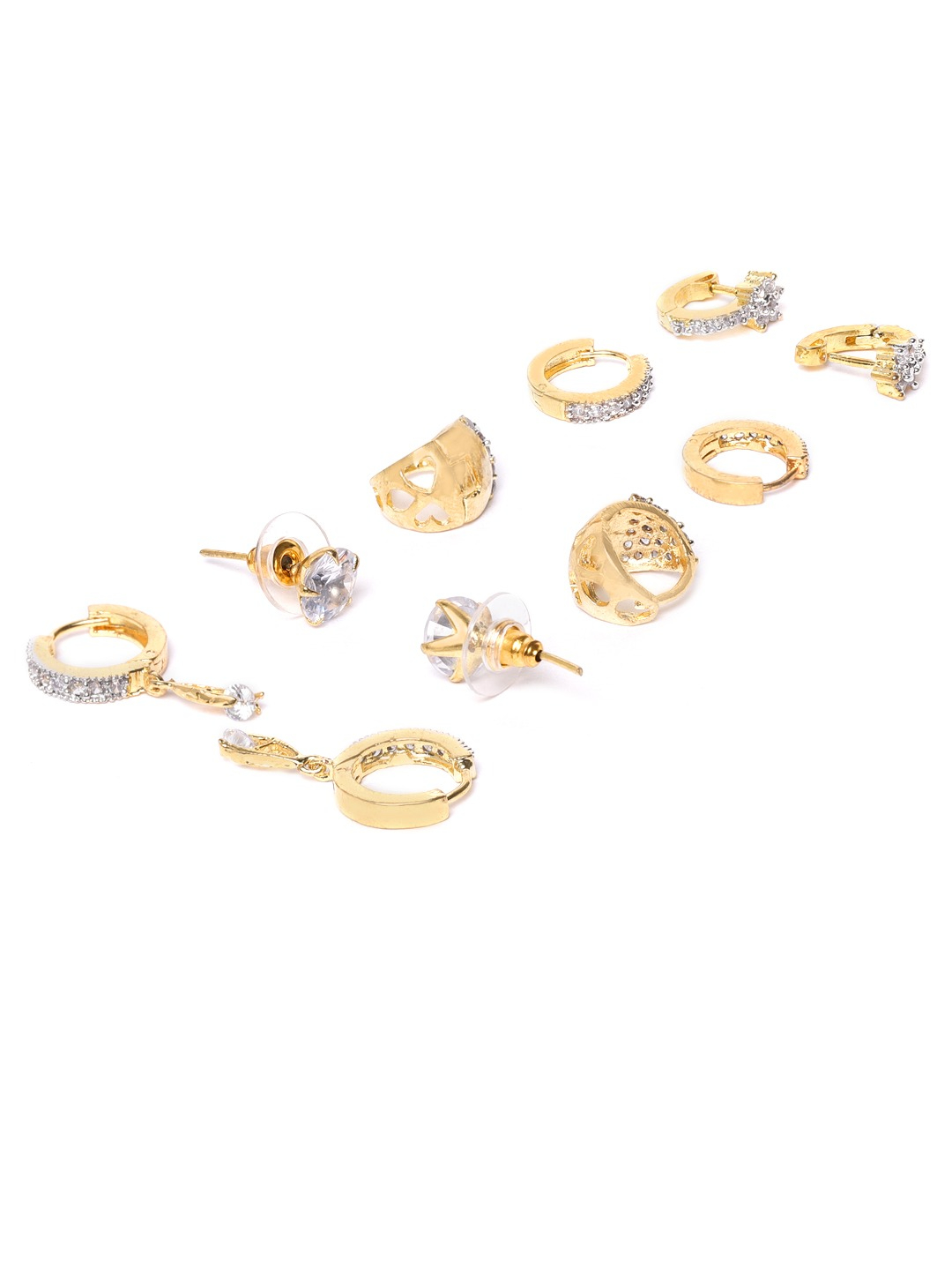 YouBella Set Of 6 Gold-Plated Stone-Studded Contemporary Earrings