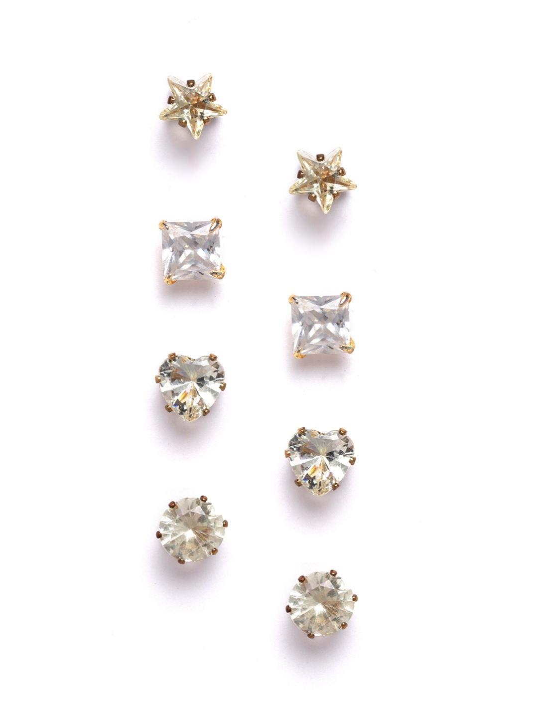 YouBella Set of 4 Gold-Toned Stone-Studded Geometric Studs