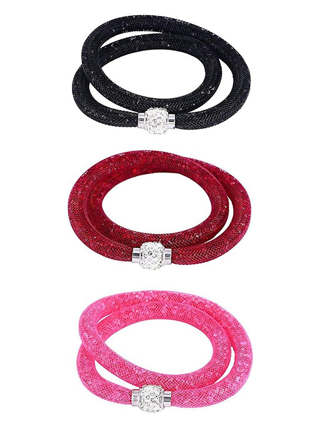 YouBella Jewellery Valentine Collection Combo of 3 Stardust Necklace Cum Bangle Bracelets for Girls and Women (Black-Maroon-Pink)