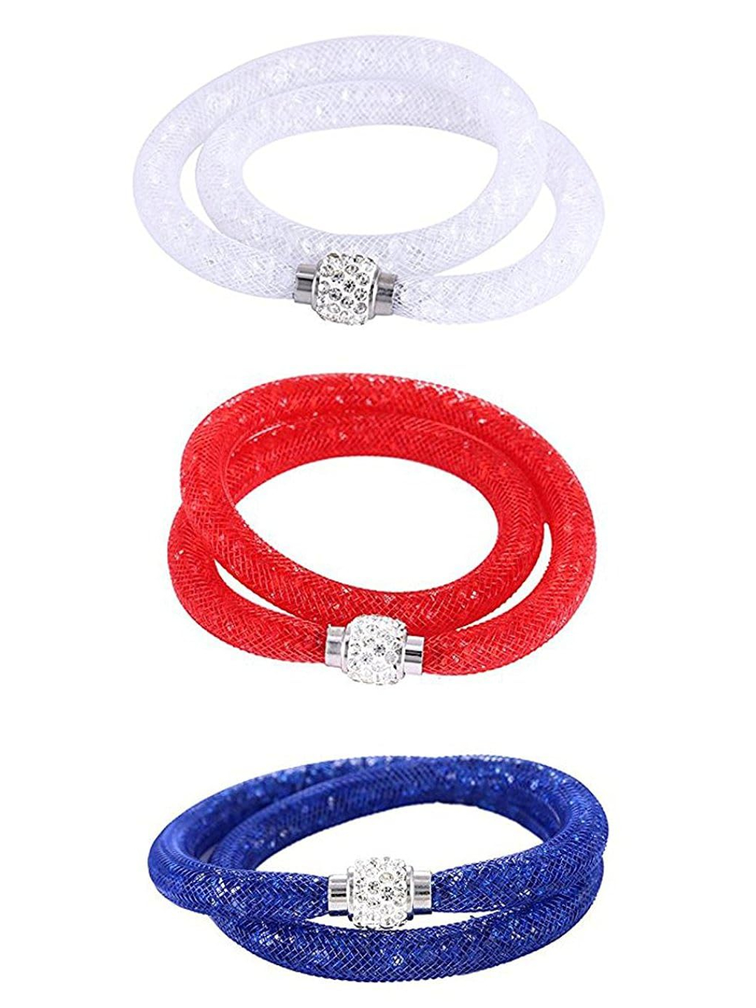 YouBella Jewellery Valentine Collection Combo of 3 Stardust Necklace Cum Bangle Bracelets for Girls and Women (White-Red-Blue)
