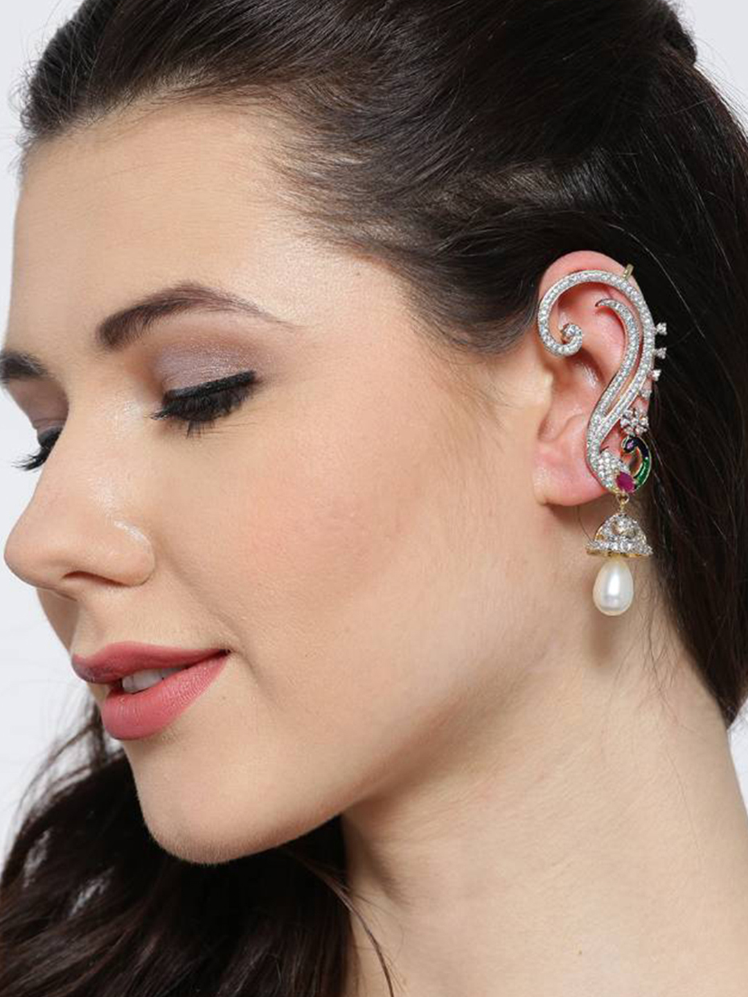 YouBella Gold Plated American Diamond Peacock Earcuff