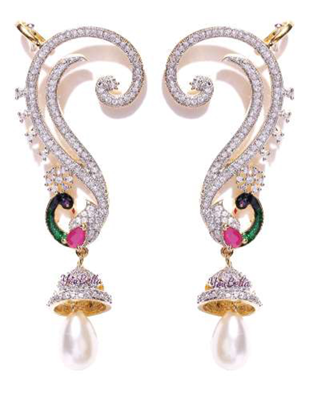 YouBella Gold Plated American Diamond Peacock Earcuff