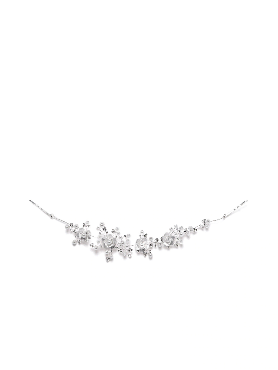 YouBella Silver-Toned  Off-White Embellished Floral Hair Accessory