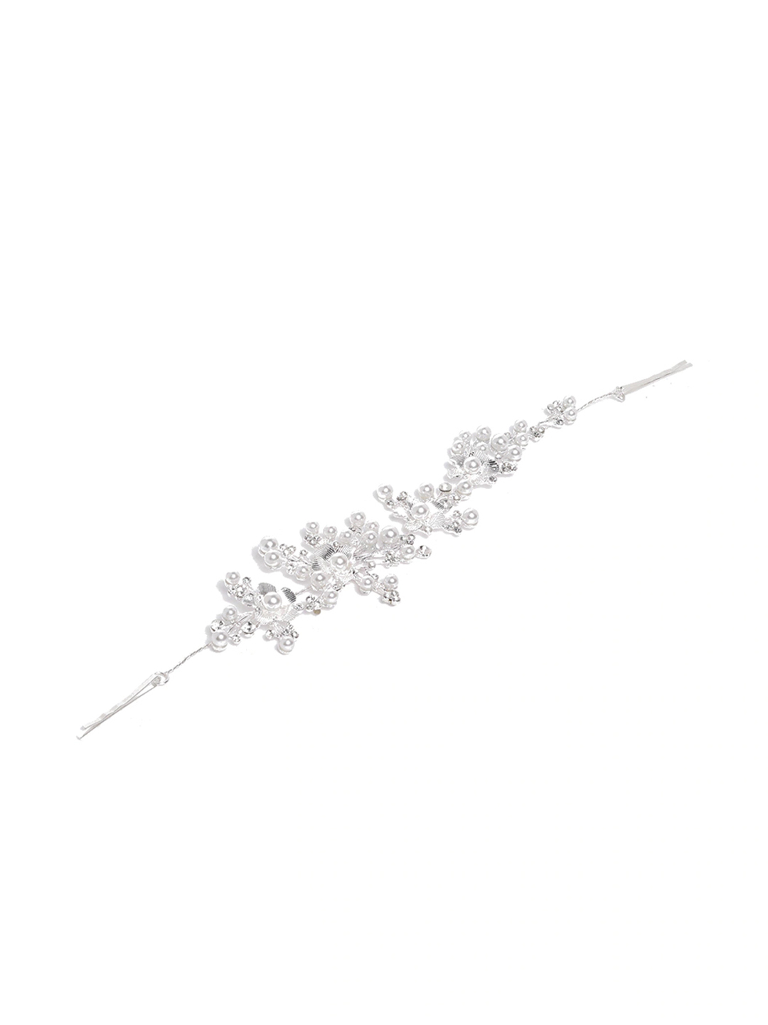 YouBella Silver-Toned  Off-White Embellished Floral Hair Accessory