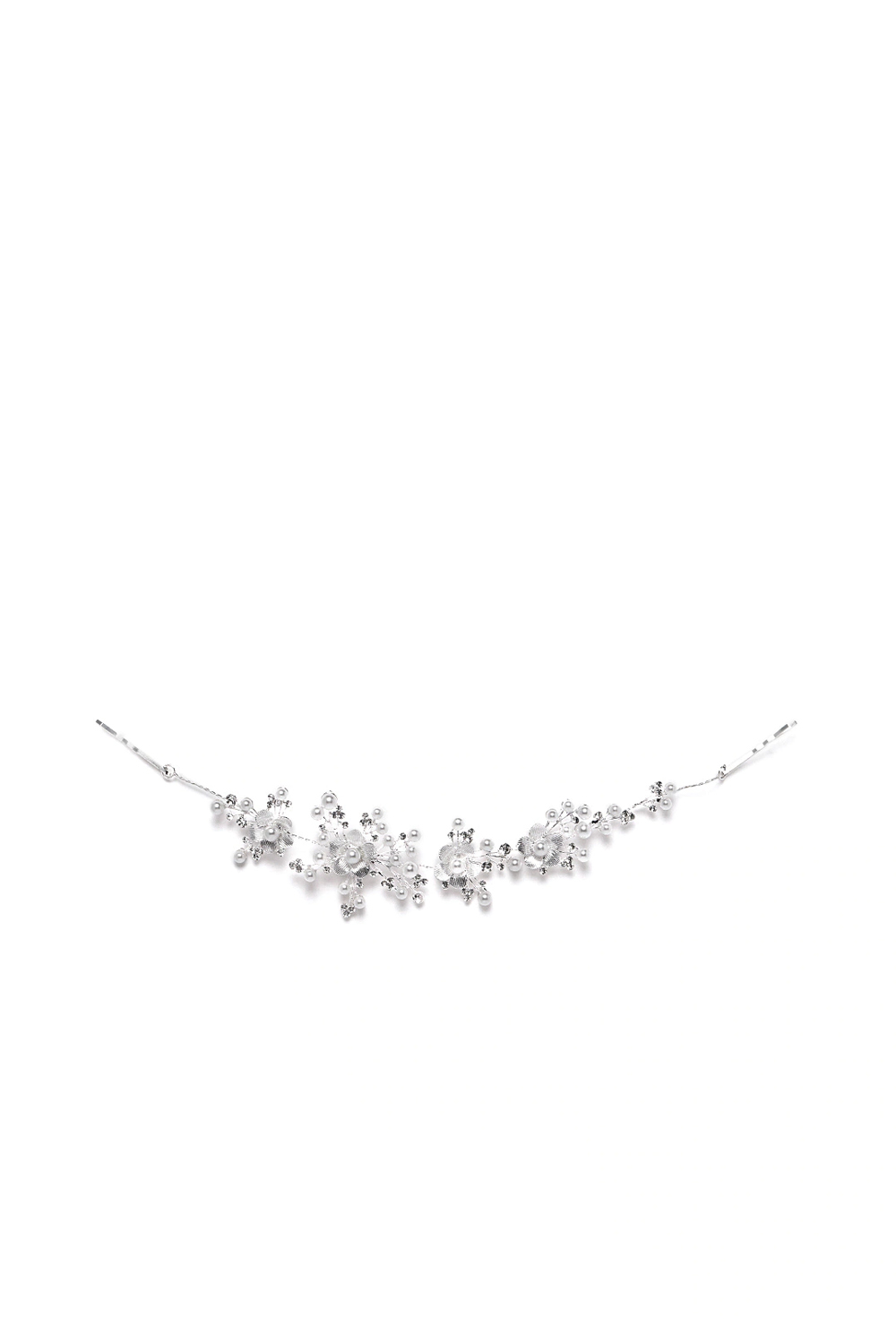 YouBella Silver-Toned  Off-White Embellished Floral Hair Accessory