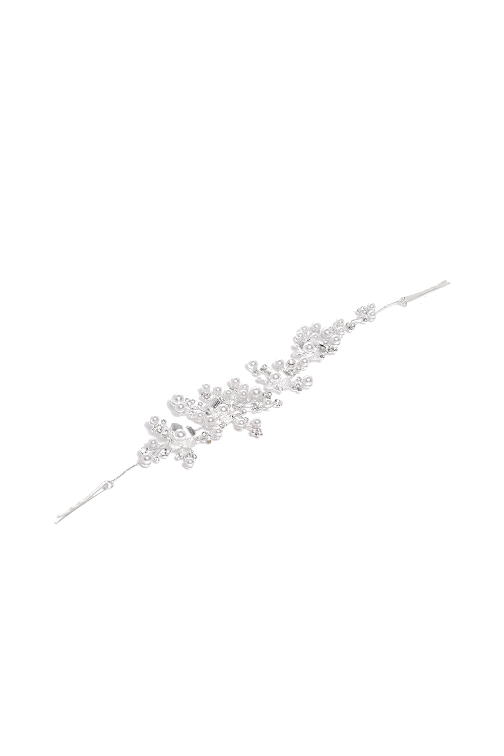 YouBella Silver-Toned  Off-White Embellished Floral Hair Accessory
