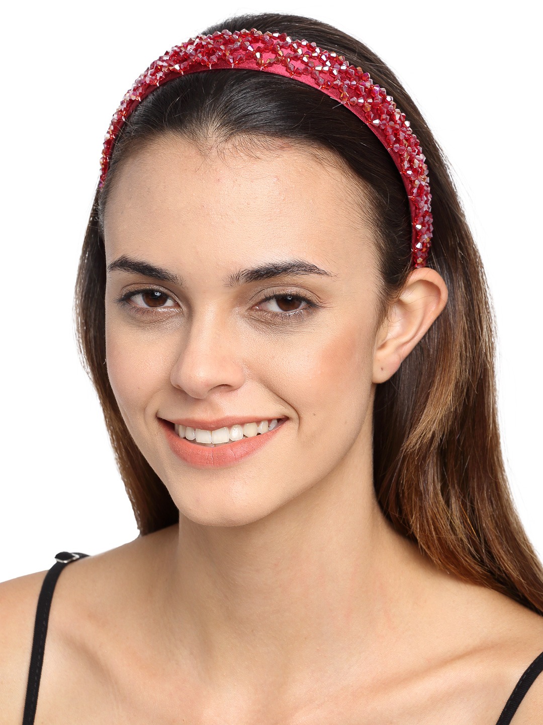YouBella Hair Jewellery Crystal Studded Knot Shape Hair Band Head Band for Girls and Women (Red)