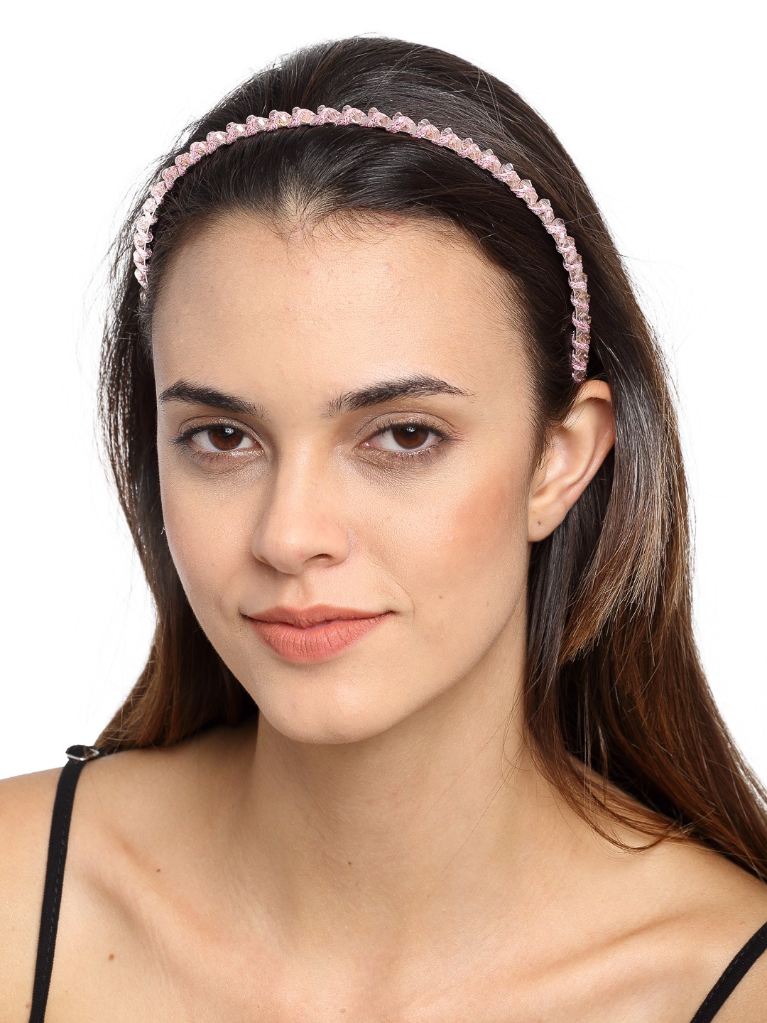 YouBella Hair Jewellery Crystal Studded Knot Shape Hair Band Head Band for Girls and Women (Pink)