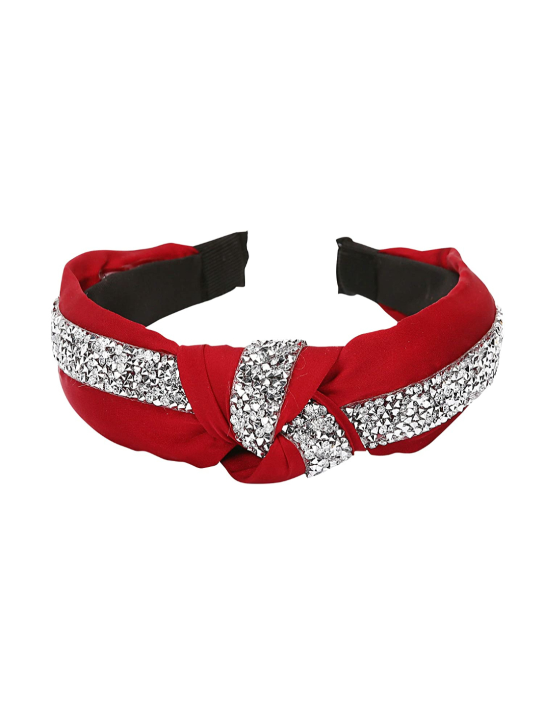 YouBella Hair Jewellery Crystal Studded Knot Shape Hair Band Head Band for Girls and Women (Red)