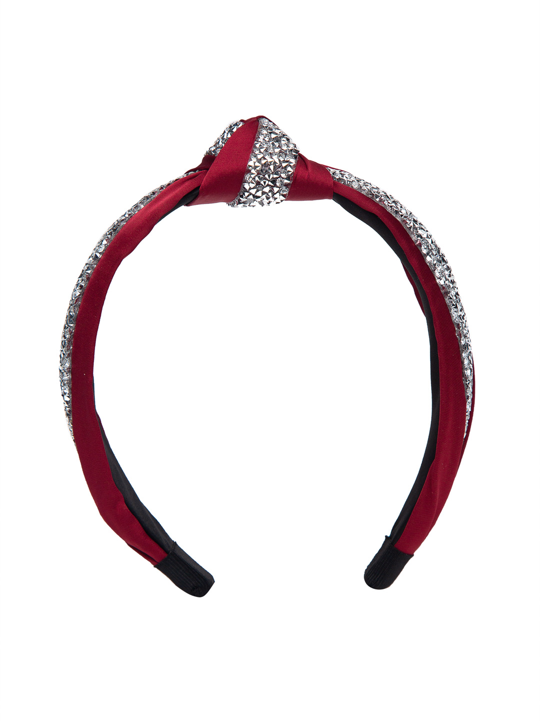 YouBella Hair Jewellery Crystal Studded Knot Shape Hair Band Head Band for Girls and Women (Red)